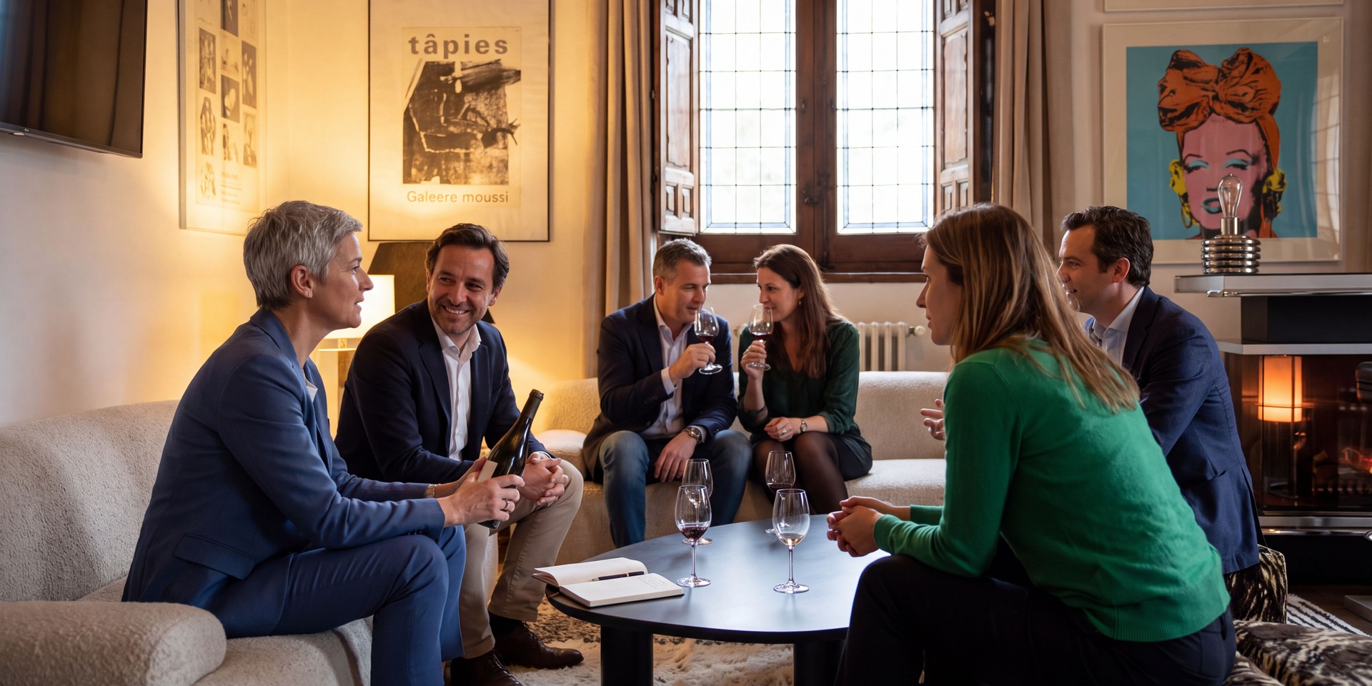Relaxed conversation indoors